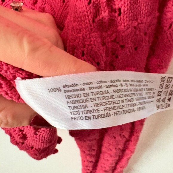 Zara Rhinestone Pointelle Knit Cropped Cardigan Sweater Fushia Pink Size Small - Picture 8 of 8